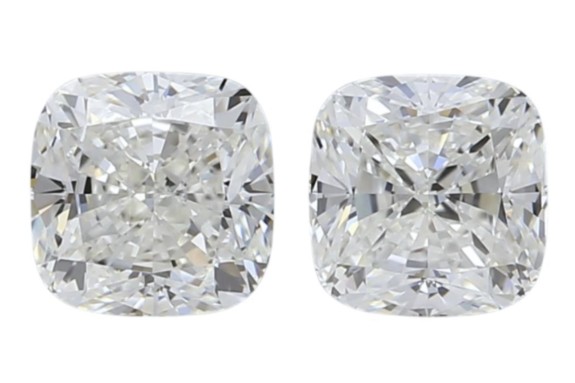 (GIA) 1.00CT ET PAR HØYKVALITETS PUTESLIPTE NATURLIGE DIAMANTER. G-H/VVS1-VVS2.